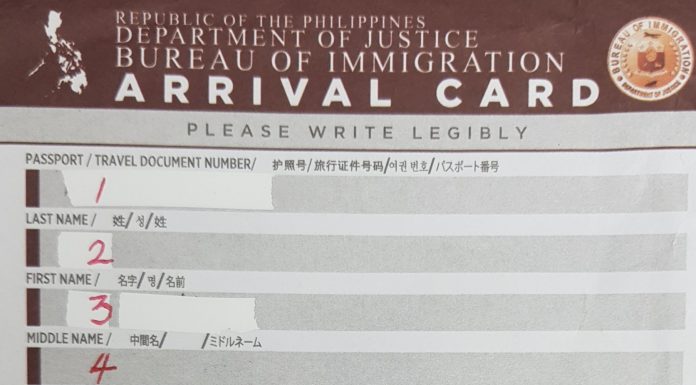 필리핀 마닐라 입국신고서(ARRIVAL CARD) 작성 요령